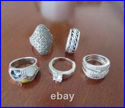 Lot Of Sterling Silver Rings, 5 Sterling Rings 33.93g Marked, Wear or Scrap