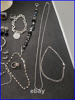 Lot Sterling Silver Necklaces Pendants, Rings, Eairrings and Bracelets