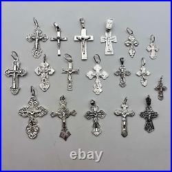 Lot of 21 Sterling Silver 925 Christian Religion Crosses Marked NOT Scrap 50 gr