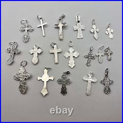 Lot of 21 Sterling Silver 925 Christian Religion Crosses Marked NOT Scrap 50 gr