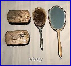 Lot of 4 ANTIQUE STERLING SILVER HAND MIRROR MARKED C W CO & RB Brushes F/ship