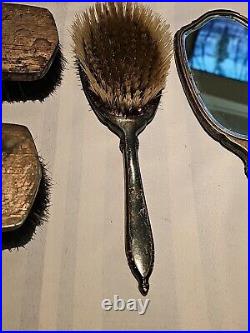 Lot of 4 ANTIQUE STERLING SILVER HAND MIRROR MARKED C W CO & RB Brushes F/ship