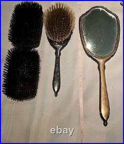 Lot of 4 ANTIQUE STERLING SILVER HAND MIRROR MARKED C W CO & RB Brushes F/ship