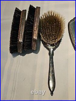 Lot of 4 ANTIQUE STERLING SILVER HAND MIRROR MARKED C W CO & RB Brushes F/ship