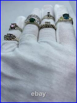 Lot of 7 Sterling Silver 925 Cocktail Rings Sizes 5.75 To 9.5 Marked (J19)
