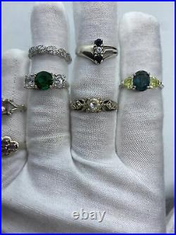 Lot of 7 Sterling Silver 925 Cocktail Rings Sizes 5.75 To 9.5 Marked (J19)