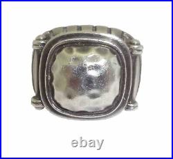 Lovely Sterling Silver Hammered Chunky Statement Ring with Side Columns Marked 925