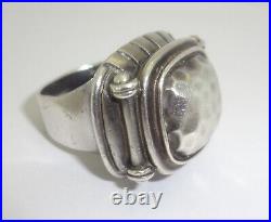 Lovely Sterling Silver Hammered Chunky Statement Ring with Side Columns Marked 925