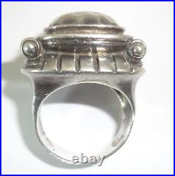 Lovely Sterling Silver Hammered Chunky Statement Ring with Side Columns Marked 925