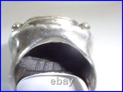 Lovely Sterling Silver Hammered Chunky Statement Ring with Side Columns Marked 925