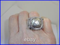 Lovely Sterling Silver Hammered Chunky Statement Ring with Side Columns Marked 925