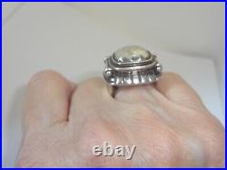 Lovely Sterling Silver Hammered Chunky Statement Ring with Side Columns Marked 925