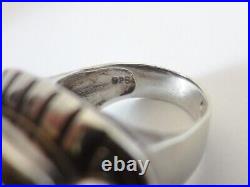 Lovely Sterling Silver Hammered Chunky Statement Ring with Side Columns Marked 925