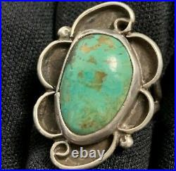Lovely Vintage Estate Sterling Silver Native Turquoise Signed Hand Made Ring 5.5