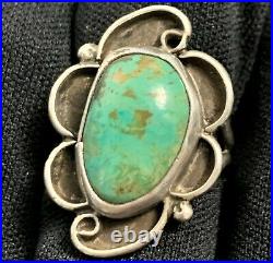 Lovely Vintage Estate Sterling Silver Native Turquoise Signed Hand Made Ring 5.5