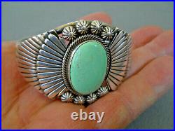 MARK YAZZIE Navajo High-Grade Natural Green Turquoise Sterling Silver Bracelet