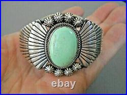 MARK YAZZIE Navajo High-Grade Natural Green Turquoise Sterling Silver Bracelet