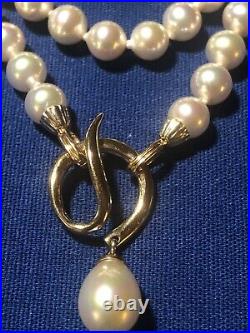 Majorca (6mm) Pearl Necklace 18 Gold Vermeil (8mm) Pearl Pendant/Clasp marked