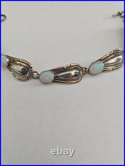 Mark Yazzie Navajo Sterling Silver 1/20 12k Gf Opals Ornate Bracelet 6.5 -7.5in