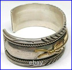 Mark Yazzie Sterling Silver Cuff Bracelet With 1/20 12k G. F. Feather 64.1 Grams