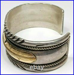 Mark Yazzie Sterling Silver Cuff Bracelet With 1/20 12k G. F. Feather 64.1 Grams