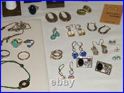 Marked 50Pc 925 STERLING SILVER (One w 14K Gold) JEWELRY LOT OpalTurquoise 470g