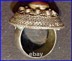 Marked 925 Sterling Silver Amber Afghanistan Kuchi Ring, Rare And Old