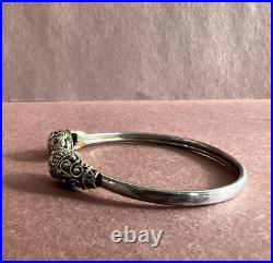 Marked 925 Sterling Silver Narrow Cuff Bracelet withOrnate Lion Head at Each End