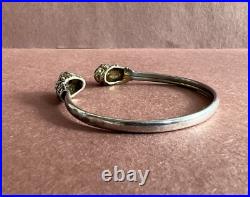 Marked 925 Sterling Silver Narrow Cuff Bracelet withOrnate Lion Head at Each End