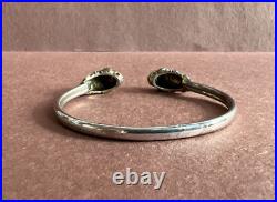 Marked 925 Sterling Silver Narrow Cuff Bracelet withOrnate Lion Head at Each End