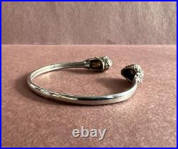 Marked 925 Sterling Silver Narrow Cuff Bracelet withOrnate Lion Head at Each End