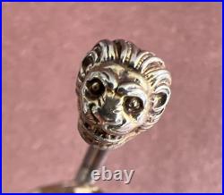 Marked 925 Sterling Silver Narrow Cuff Bracelet withOrnate Lion Head at Each End