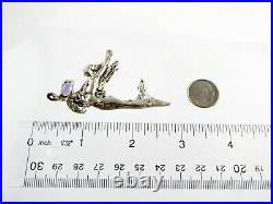 Marked Artisan Designer Sterling Silver Amethyst Mermaid Brooch Pin 13.3g