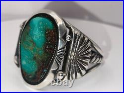 Marked Native American Navajo Kings Manassa Turquoise Sterling Silver Bracelet