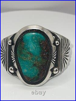 Marked Native American Navajo Kings Manassa Turquoise Sterling Silver Bracelet