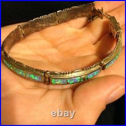 Marked Navajo Calvin Begay Sterling Silver Blue Fire Opal Bracelet 7