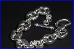 Marked RS Sterling Silver Puff Mariner Anchor Bracelet