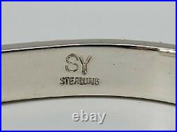 Marked Sy Southwestern Style Inlaid Stone Art Cuff Bracelet Sterling Silver 925