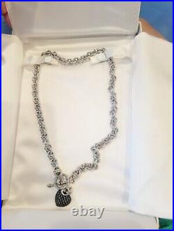 Marks And Morgan Jeweler's Sapphire Pave Heart Chain Link Silver 925 Necklace