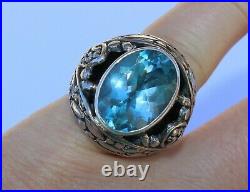 Massive Chunky 925 Sterling Silver Blue Topaz Statement Ring signed UC SIZE 6.5