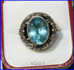 Massive Chunky 925 Sterling Silver Blue Topaz Statement Ring signed UC SIZE 6.5