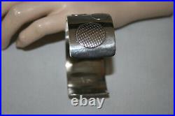 Massive Sterling Silver Wide Cuff Bracelet with Stars Hearts & Circles Bunny Mark