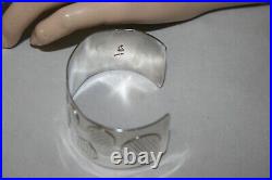 Massive Sterling Silver Wide Cuff Bracelet with Stars Hearts & Circles Bunny Mark