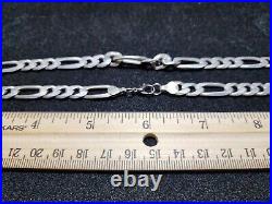 Men's 24in Sterling Silver Figaro Chain Necklace Marked/Tested+ 2 Oz