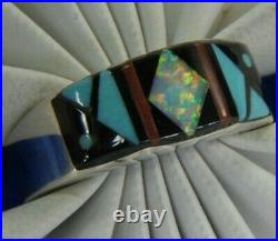 Men's Opal Turquoise Onyx 0.925 Sterling Silver vintage 5/16 band Ring Size 10