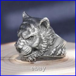 Men's Real Solid 999 Sterling Silver Rings Tiger King Claw Marks Open Size 8-11