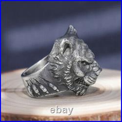 Men's Real Solid 999 Sterling Silver Rings Tiger King Claw Marks Open Size 8-11