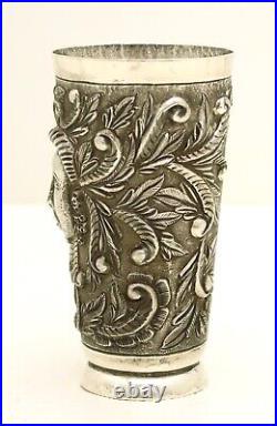 Mexican Artisan Sterling Silver Cup or Vase Hand Wrought w Figural Marked Ortega