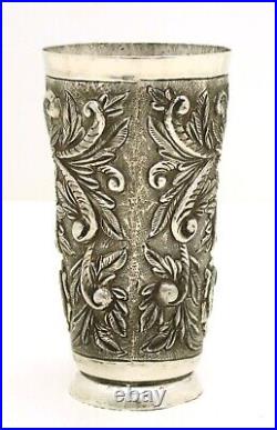 Mexican Artisan Sterling Silver Cup or Vase Hand Wrought w Figural Marked Ortega