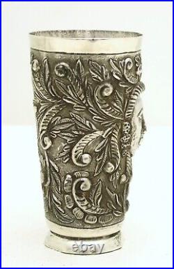 Mexican Artisan Sterling Silver Cup or Vase Hand Wrought w Figural Marked Ortega